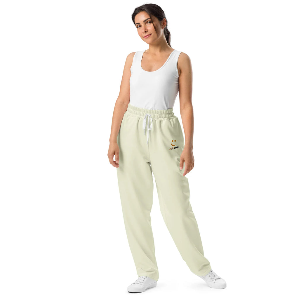 Unisex Wide-leg joggers Beige joggers AwRans Clothing all-over-print-unisex-wide-leg-joggers-white-front-678dbeba38794
