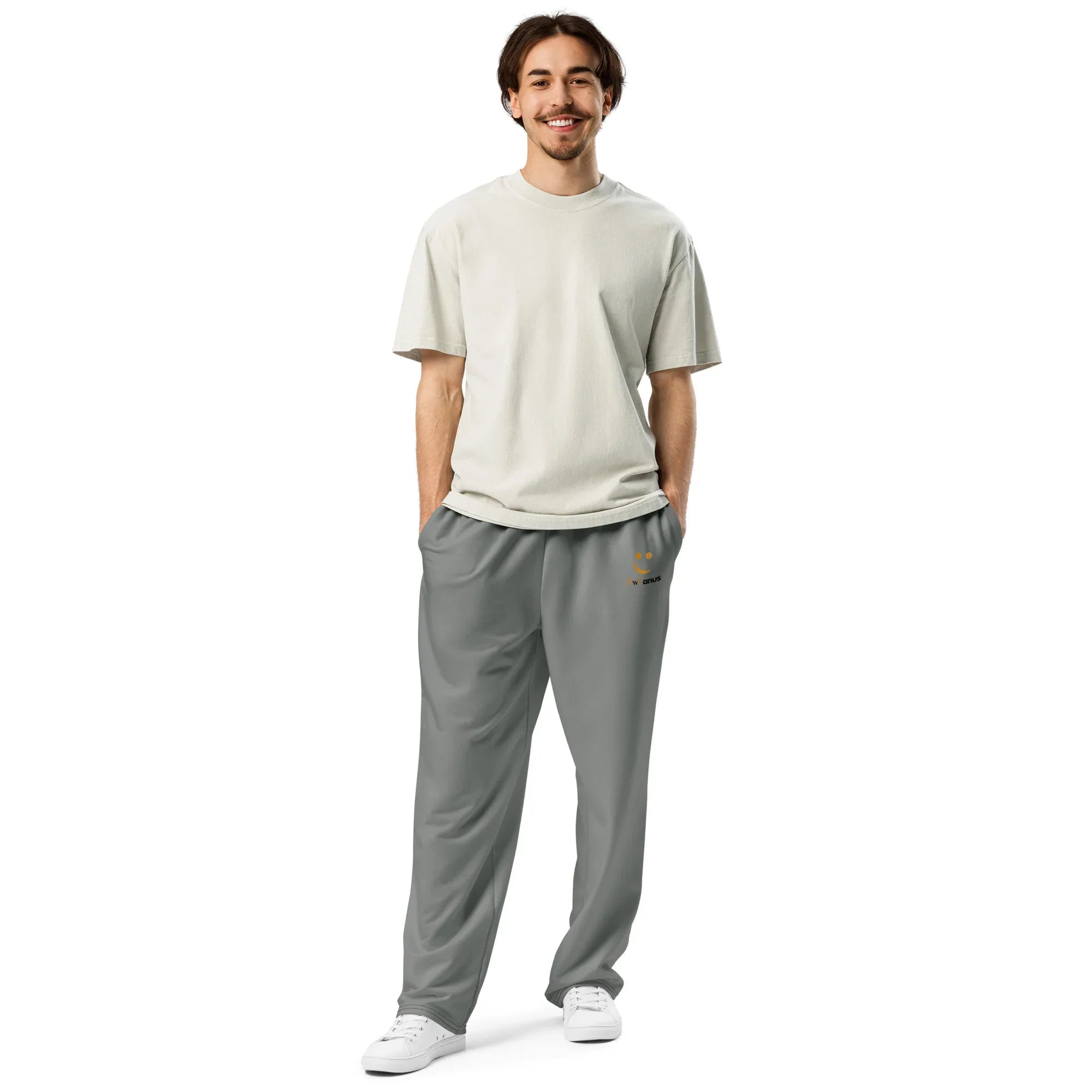 Unisex Wide-leg joggers Smoke joggers AwRans Clothing all-over-print-unisex-wide-leg-joggers-white-front-678dbefad16b5