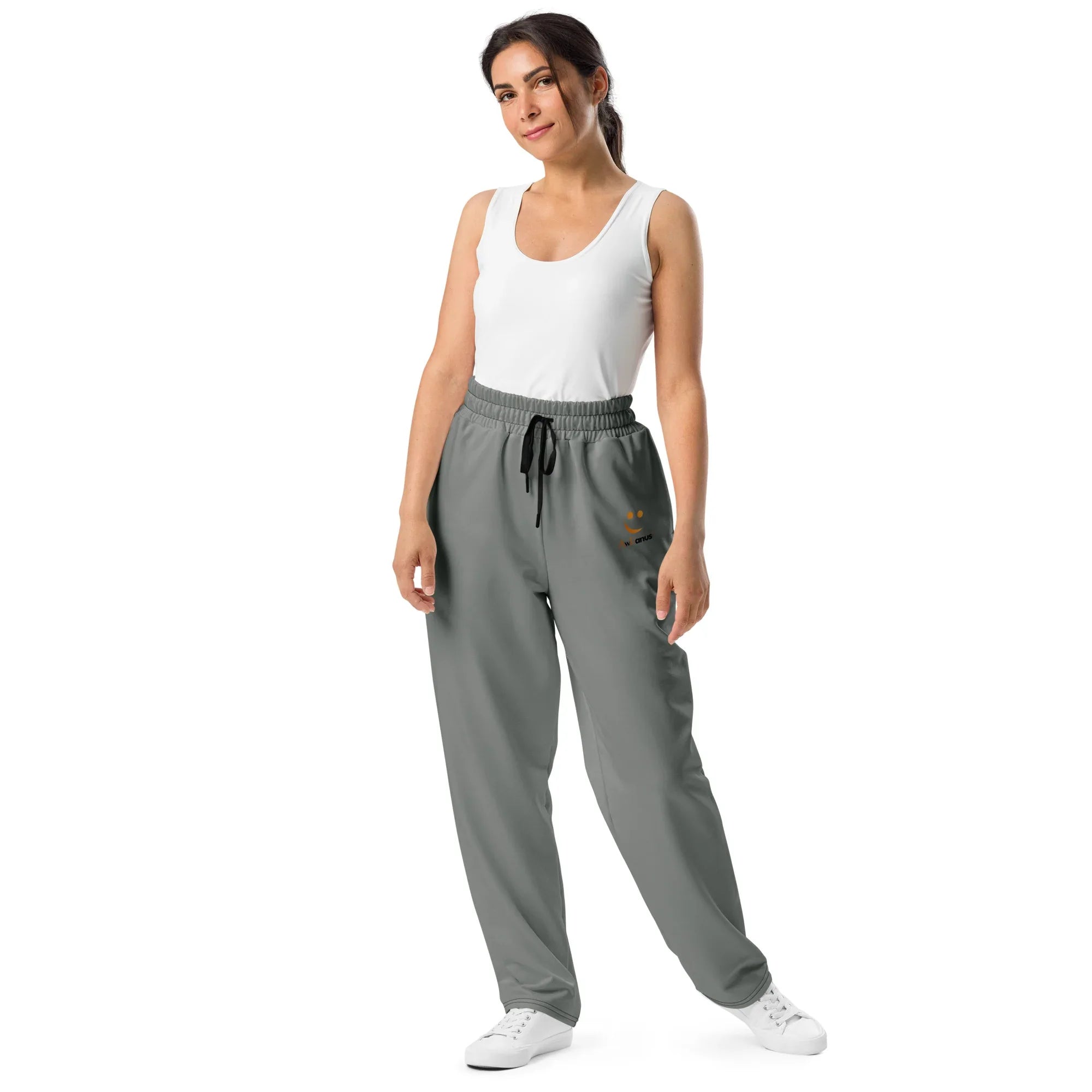 Unisex Wide-leg joggers Smoke joggers AwRans Clothing all-over-print-unisex-wide-leg-joggers-white-front-678dbefad1c08