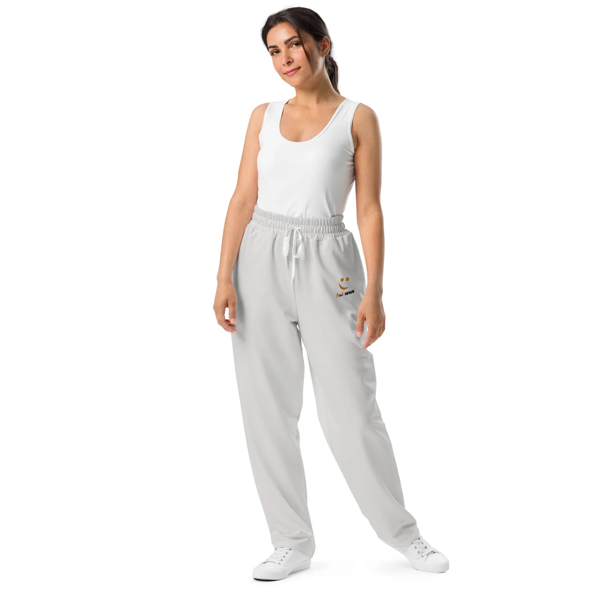 Unisex Wide-leg joggers Platinum joggers AwRans Clothing all-over-print-unisex-wide-leg-joggers-white-front-678dbf70ae3a6