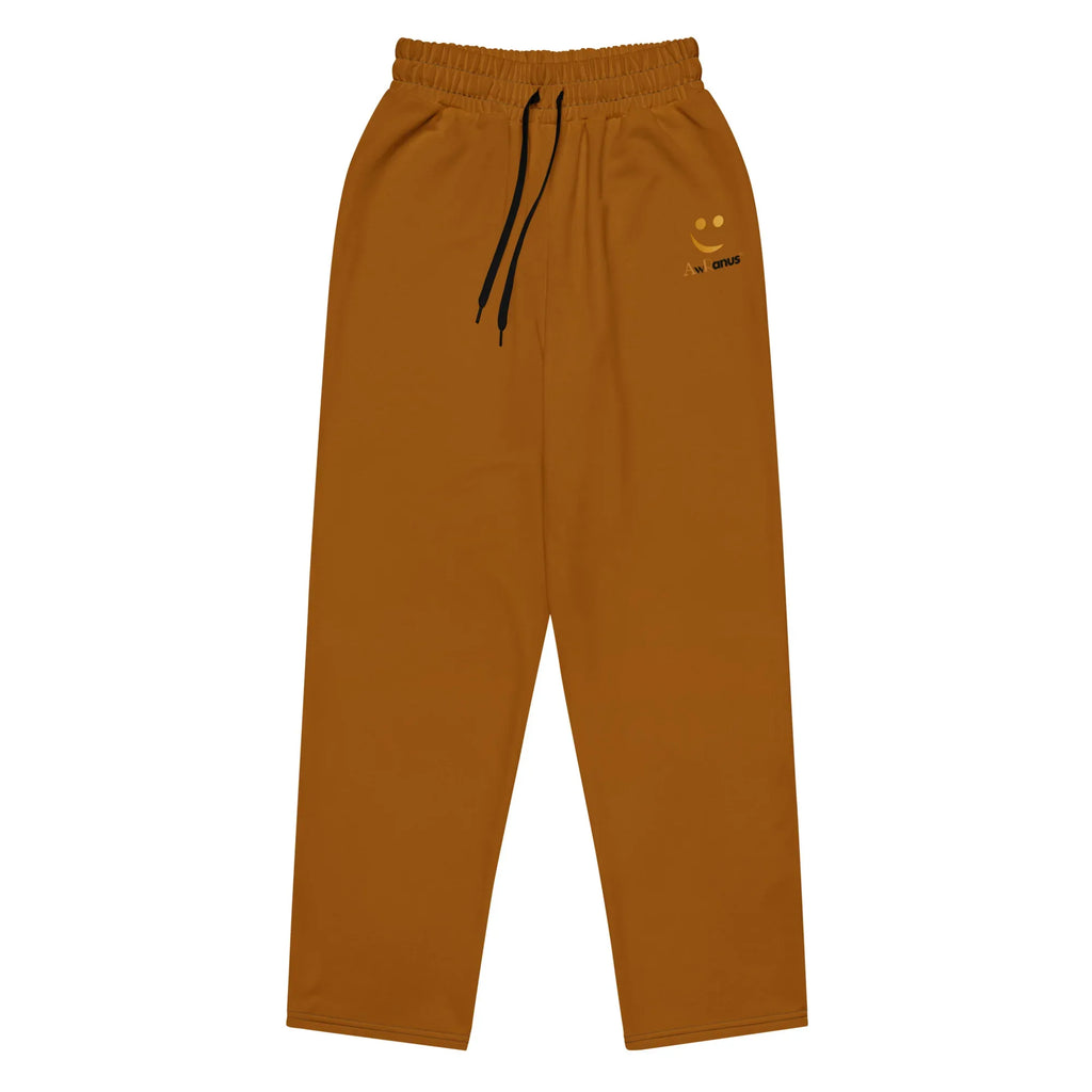 Unisex Wide-leg joggers Brown-Orange joggers AwRans Clothing all-over-print-unisex-wide-leg-joggers-white-front-678f50147846a