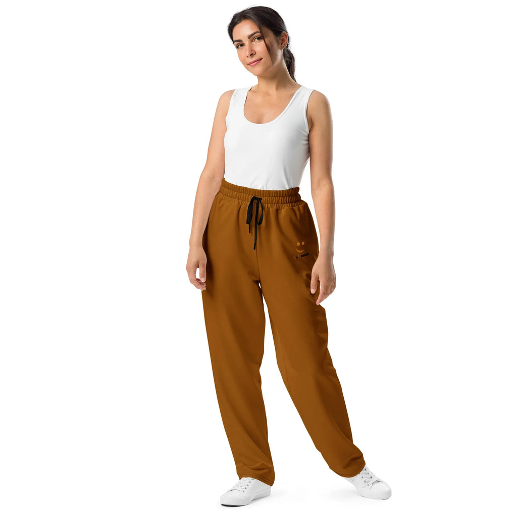 Unisex Wide-leg joggers Brown-Orange joggers AwRans Clothing all-over-print-unisex-wide-leg-joggers-white-front-678f50147866b