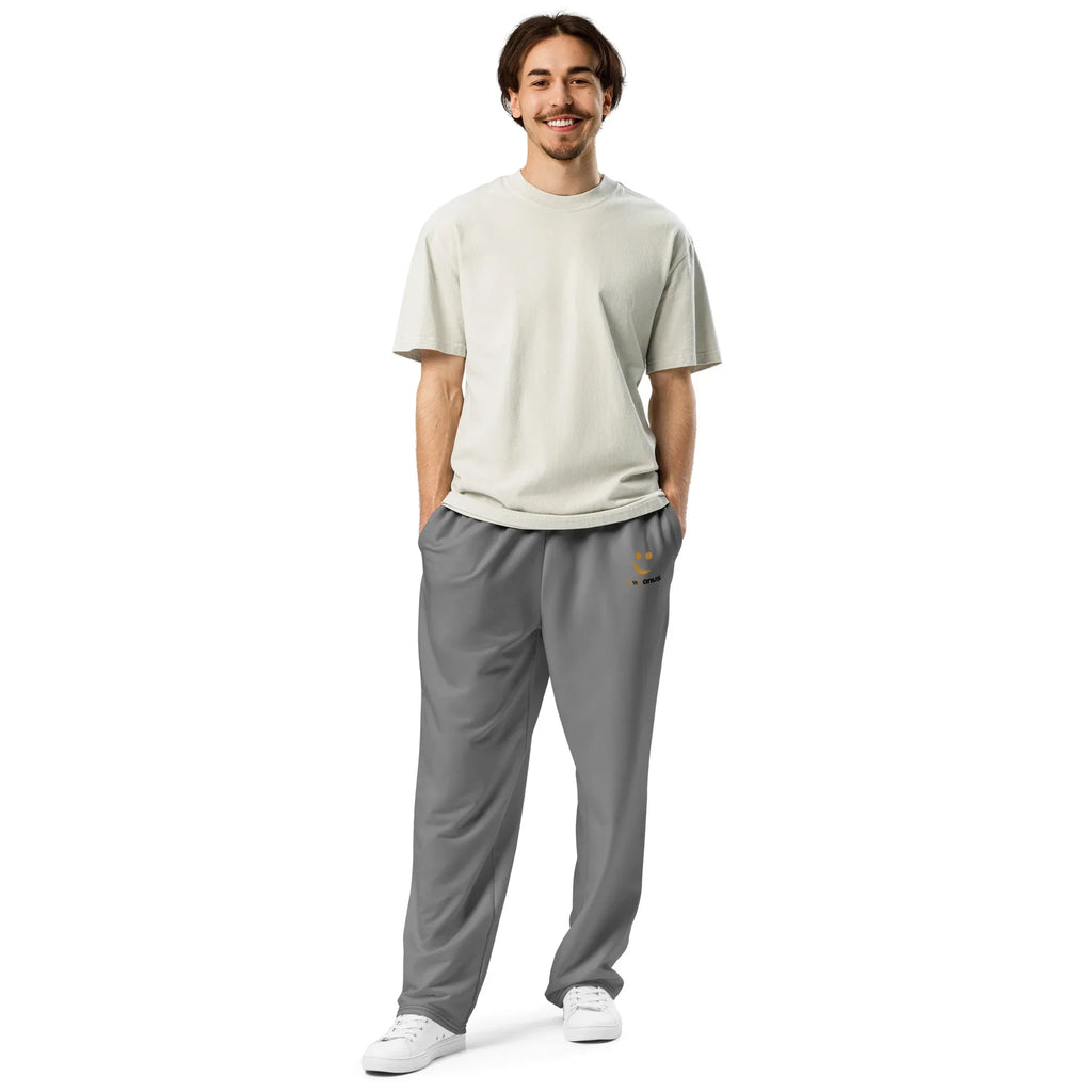 Unisex Wide-leg joggers Gray joggers AwRans Clothing all-over-print-unisex-wide-leg-joggers-white-front-678f5044e5c40