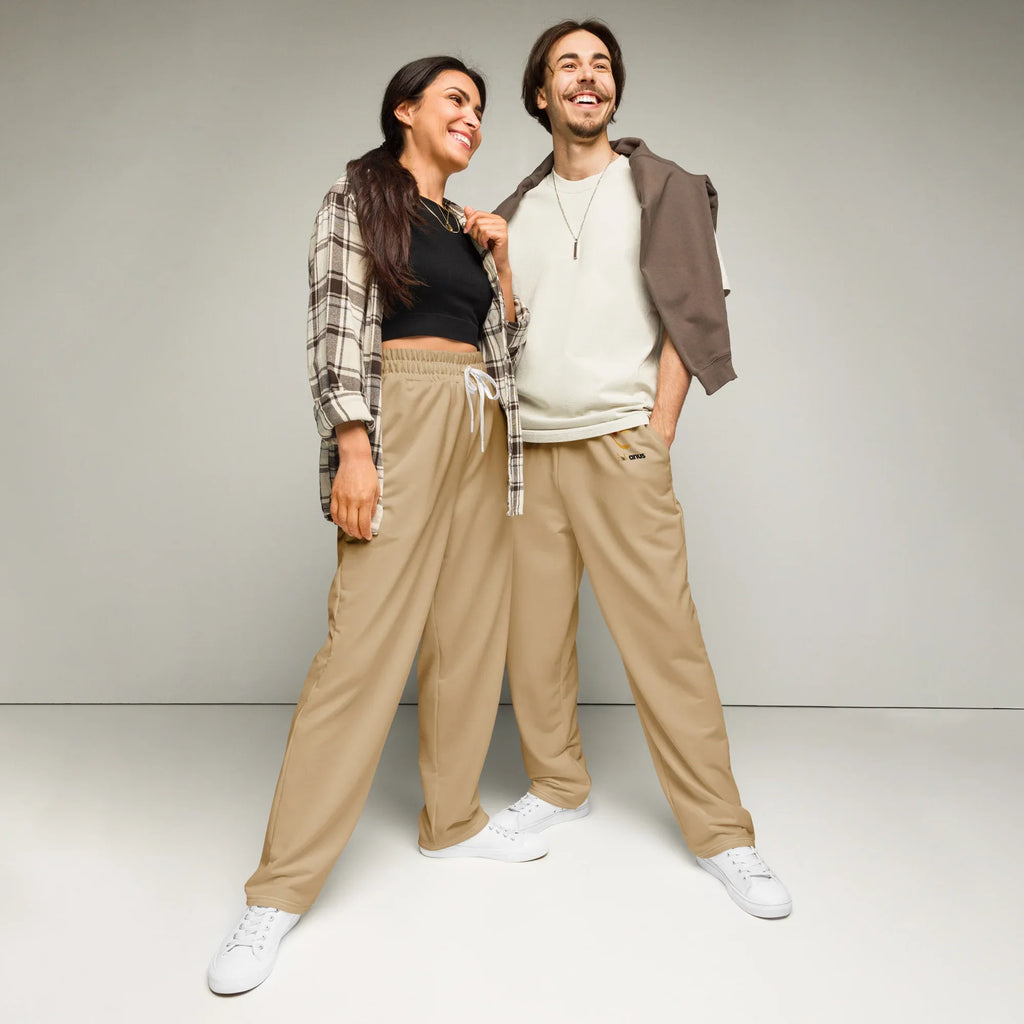Unisex Wide-leg joggers Tan 6XL joggers AwRans Clothing all-over-print-unisex-wide-leg-joggers-white-front-678f51004961b
