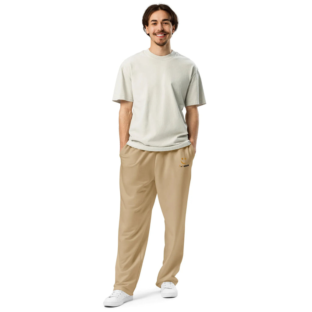 Unisex Wide-leg joggers Tan joggers AwRans Clothing all-over-print-unisex-wide-leg-joggers-white-front-678f51004a34c