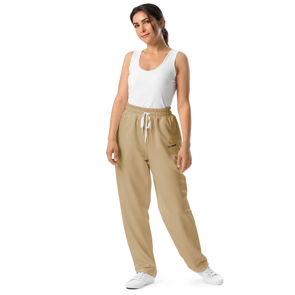 Unisex Wide-leg joggers Tan joggers AwRans Clothing all-over-print-unisex-wide-leg-joggers-white-front-678f51004a552