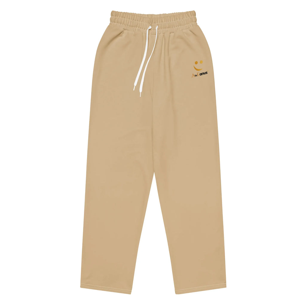 Unisex Wide-leg joggers Tan joggers AwRans Clothing all-over-print-unisex-wide-leg-joggers-white-front-678f51004a69f