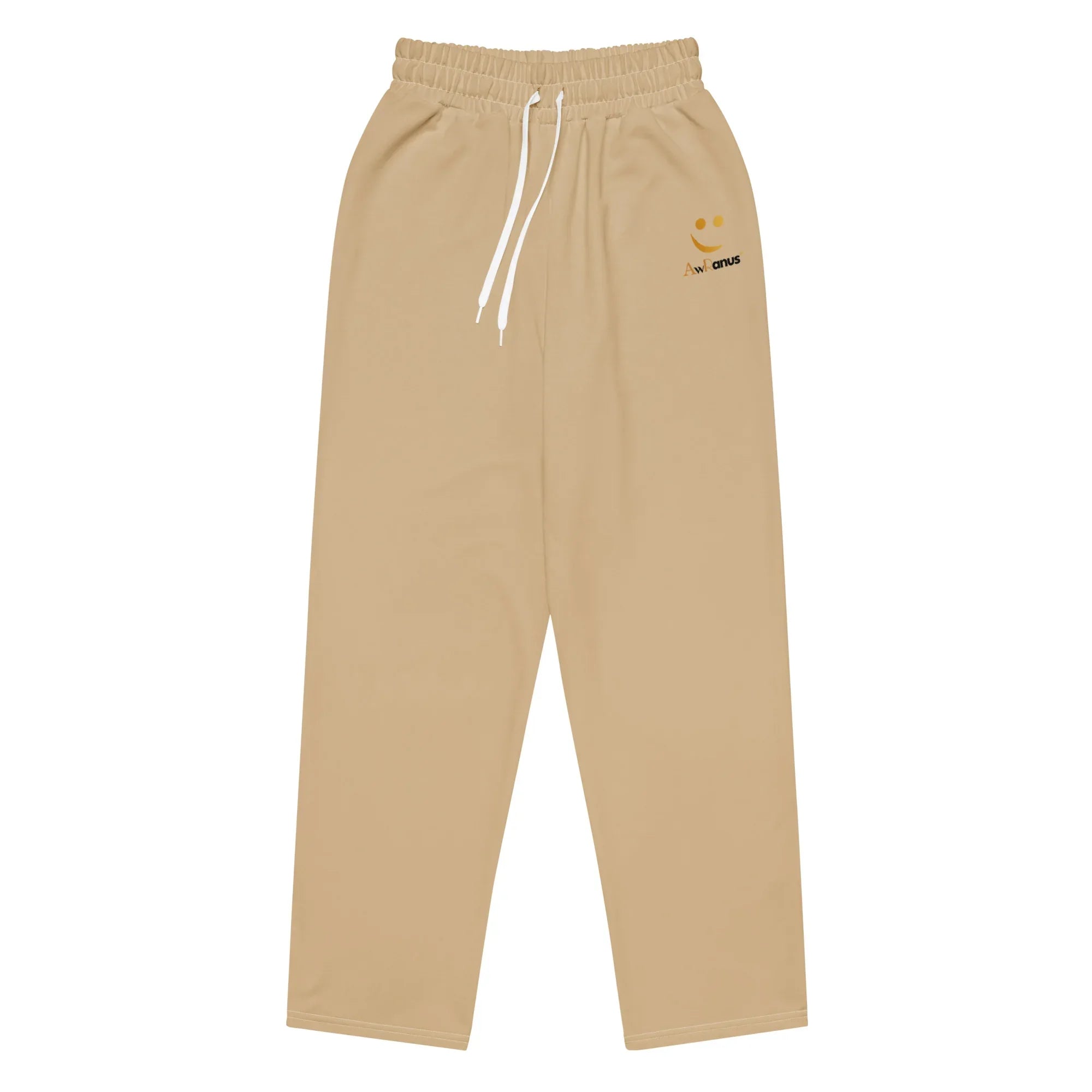 Unisex Wide-leg joggers Tan joggers AwRans Clothing all-over-print-unisex-wide-leg-joggers-white-front-678f51004a69f
