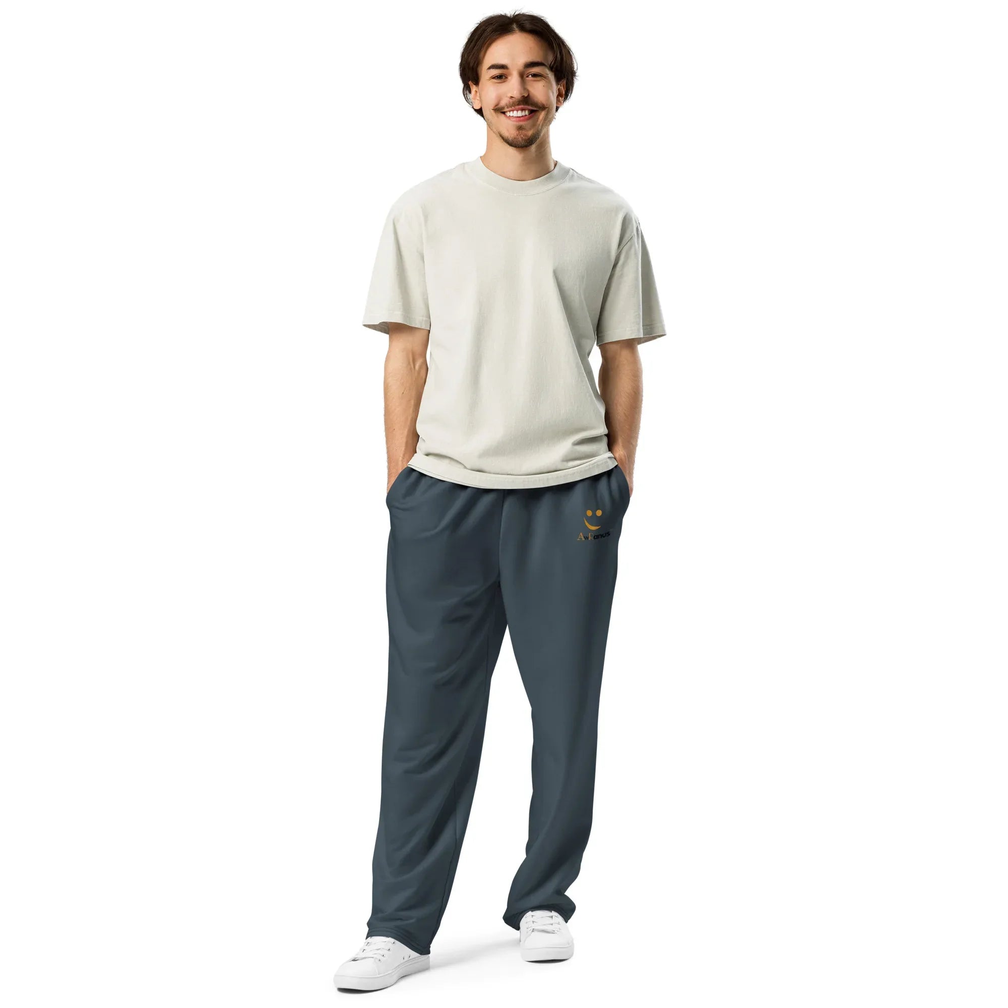 Unisex Wide-leg joggers Charcoal joggers AwRans Clothing all-over-print-unisex-wide-leg-joggers-white-front-678f51440a52a
