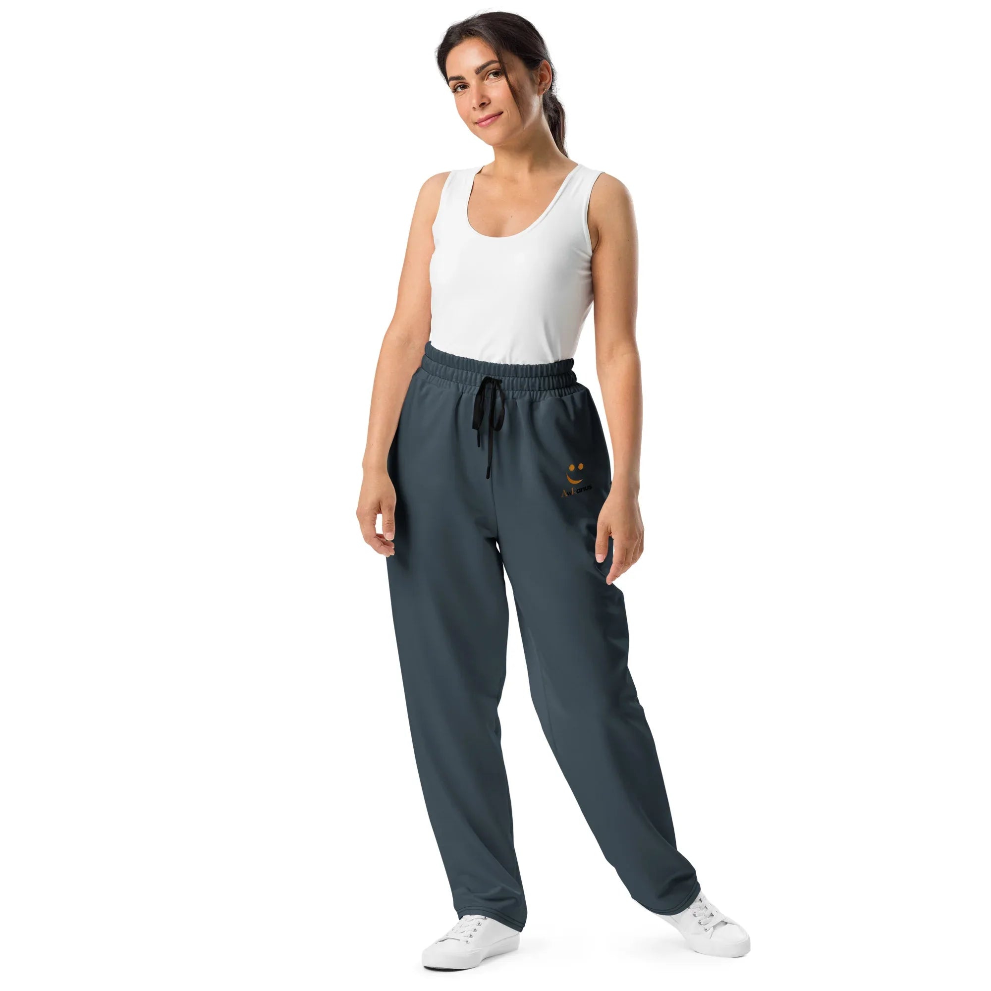 Unisex Wide-leg joggers Charcoal joggers AwRans Clothing all-over-print-unisex-wide-leg-joggers-white-front-678f51440a5da
