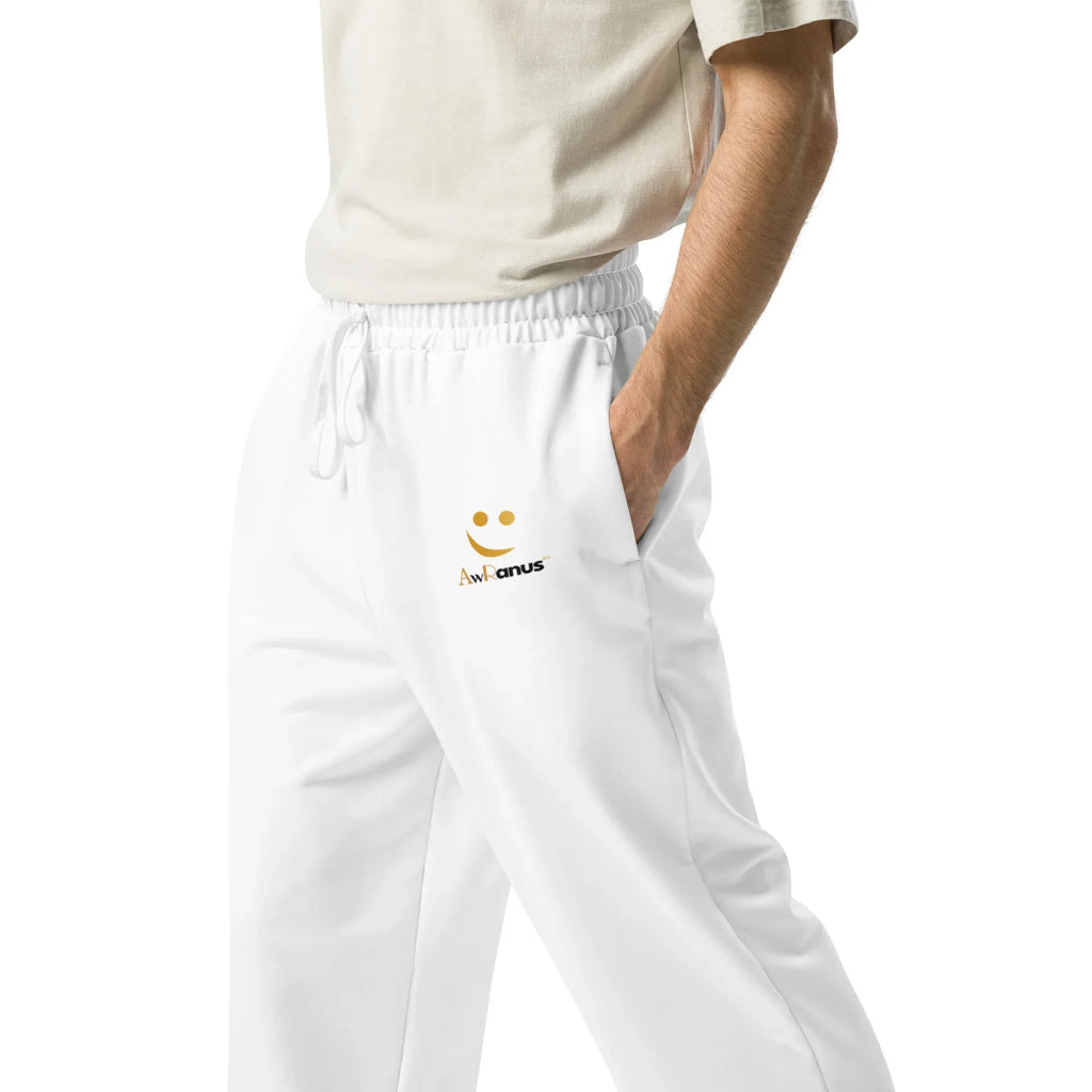 Unisex Wide-leg joggers WHITE joggers AwRans Clothing all-over-print-unisex-wide-leg-joggers-white-left-678dbd75202a9