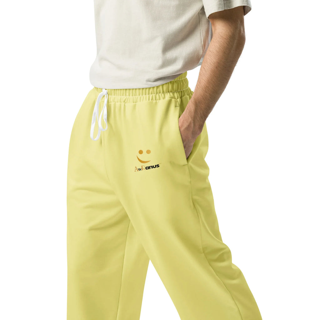 Unisex Wide-leg joggers Khaki joggers AwRans Clothing all-over-print-unisex-wide-leg-joggers-white-left-678dbda3c8333