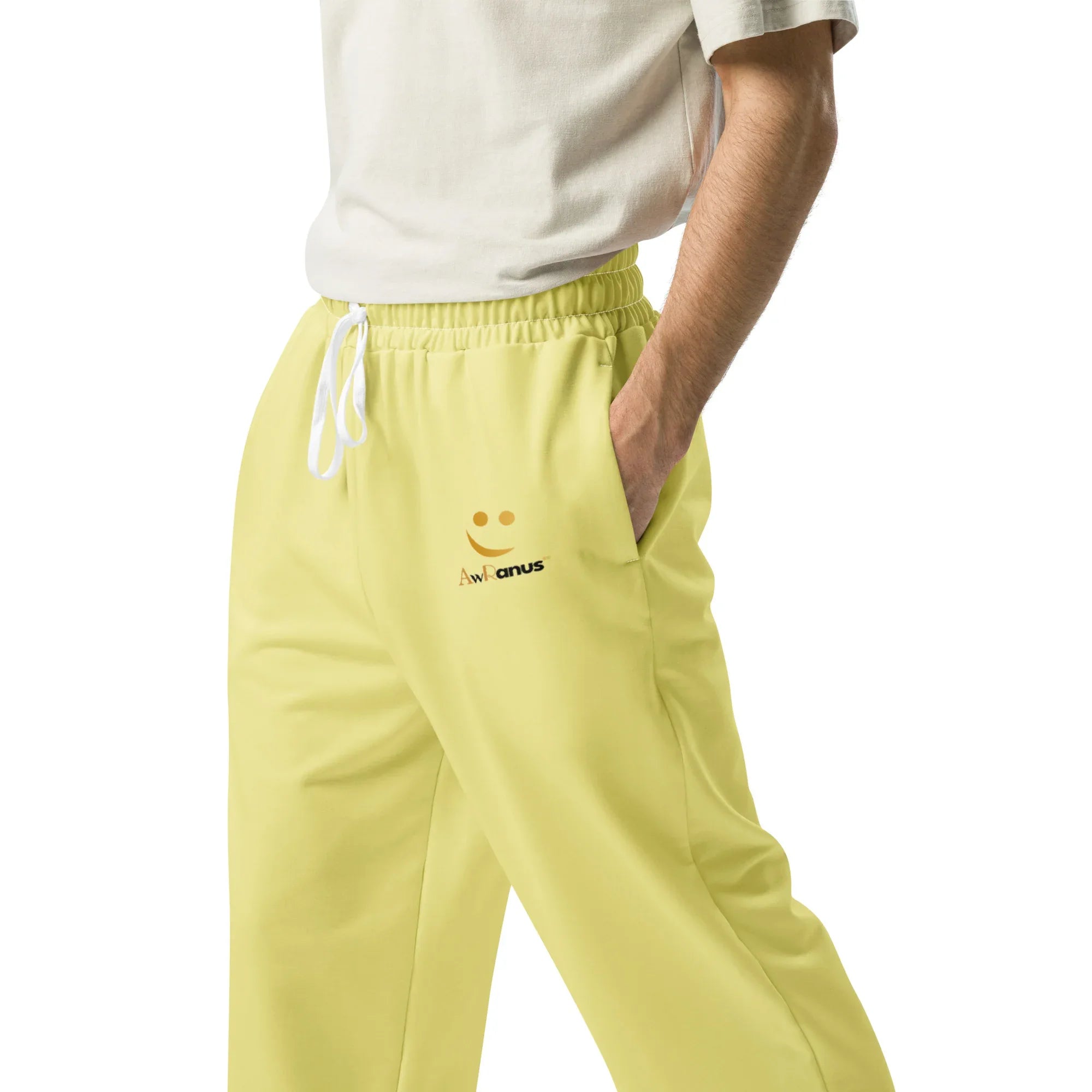 Unisex Wide-leg joggers Khaki joggers AwRans Clothing all-over-print-unisex-wide-leg-joggers-white-left-678dbda3c8333