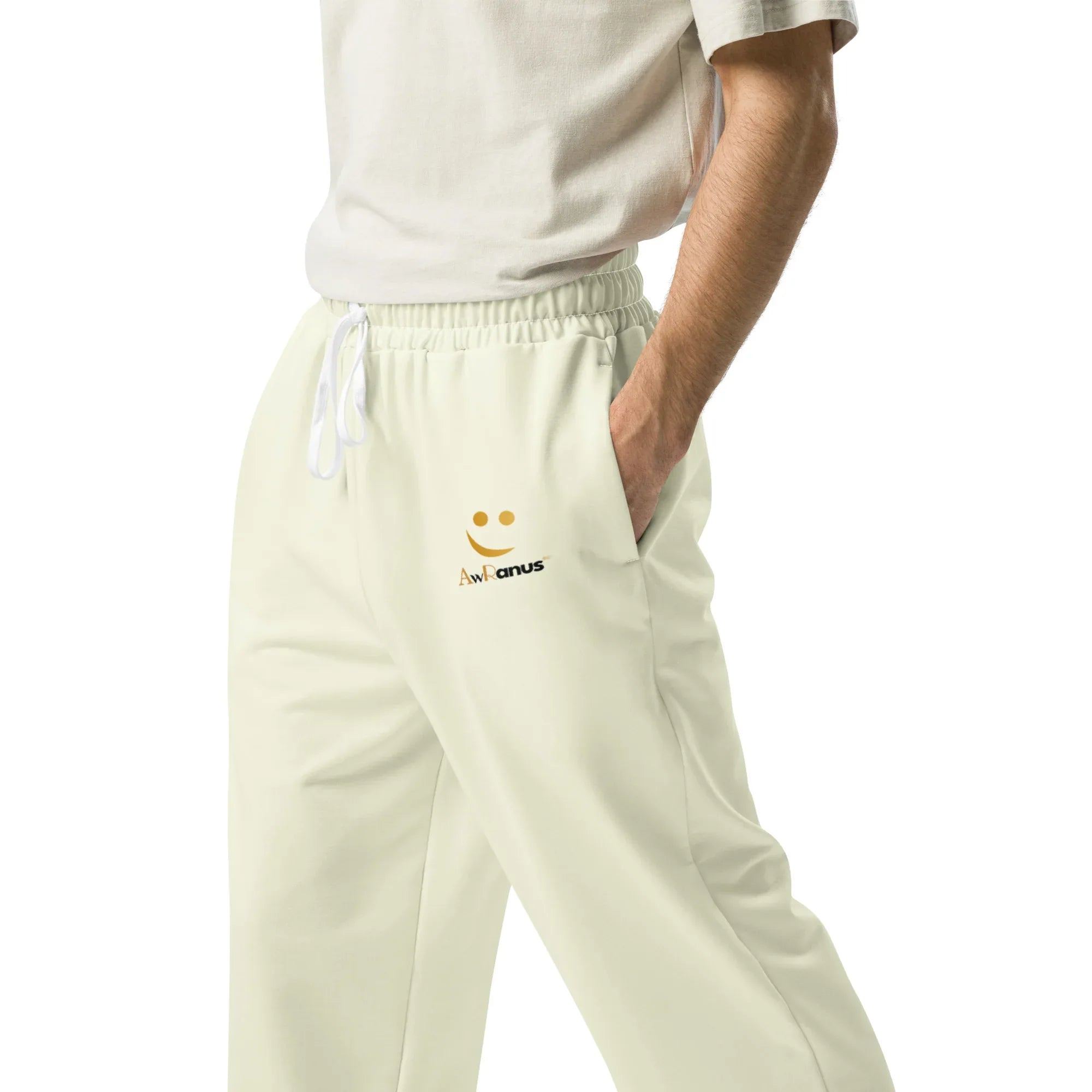 Unisex Wide-leg joggers Beige joggers AwRans Clothing all-over-print-unisex-wide-leg-joggers-white-left-678dbeba38402