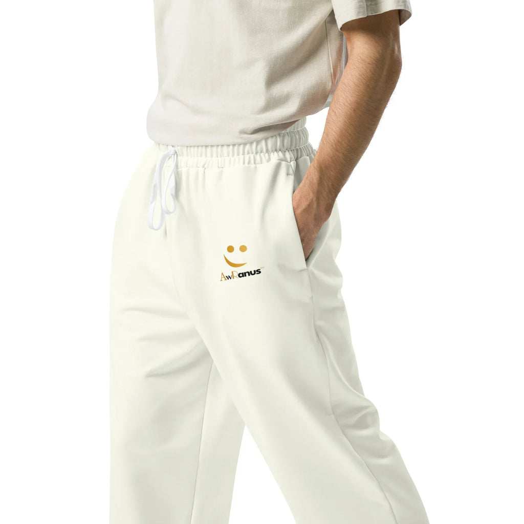 AwRans | Unisex Wide-leg joggers Ivory joggers AwRans Clothing all-over-print-unisex-wide-leg-joggers-white-left-678dbf2c3e443