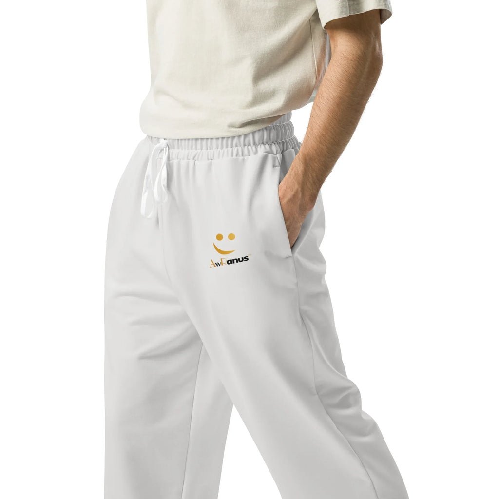 Unisex Wide-leg joggers Platinum joggers AwRans Clothing all-over-print-unisex-wide-leg-joggers-white-left-678dbf70adfe3