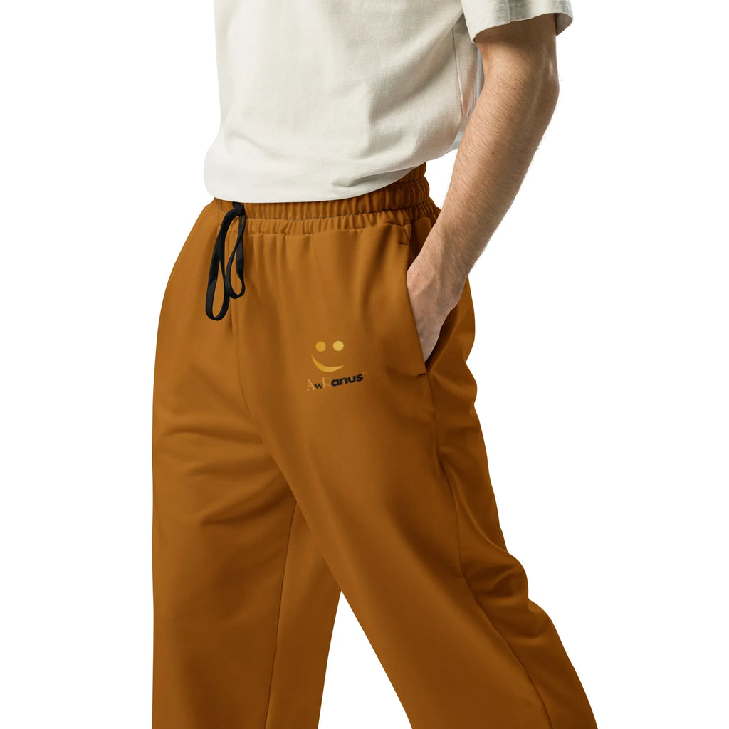 Unisex Wide-leg joggers Brown-Orange joggers AwRans Clothing all-over-print-unisex-wide-leg-joggers-white-left-678f5014782ec