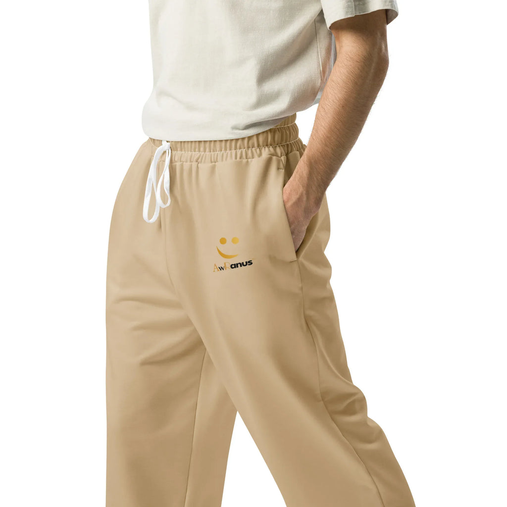 Unisex Wide-leg joggers Tan joggers AwRans Clothing all-over-print-unisex-wide-leg-joggers-white-left-678f51004a1df