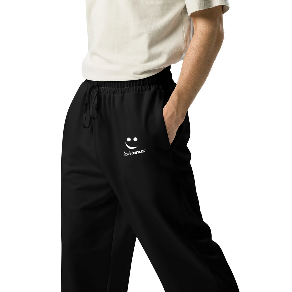 Unisex Wide-leg joggers BLACK joggers AwRans Clothing all-over-print-unisex-wide-leg-joggers-white-left-678f517f0a078