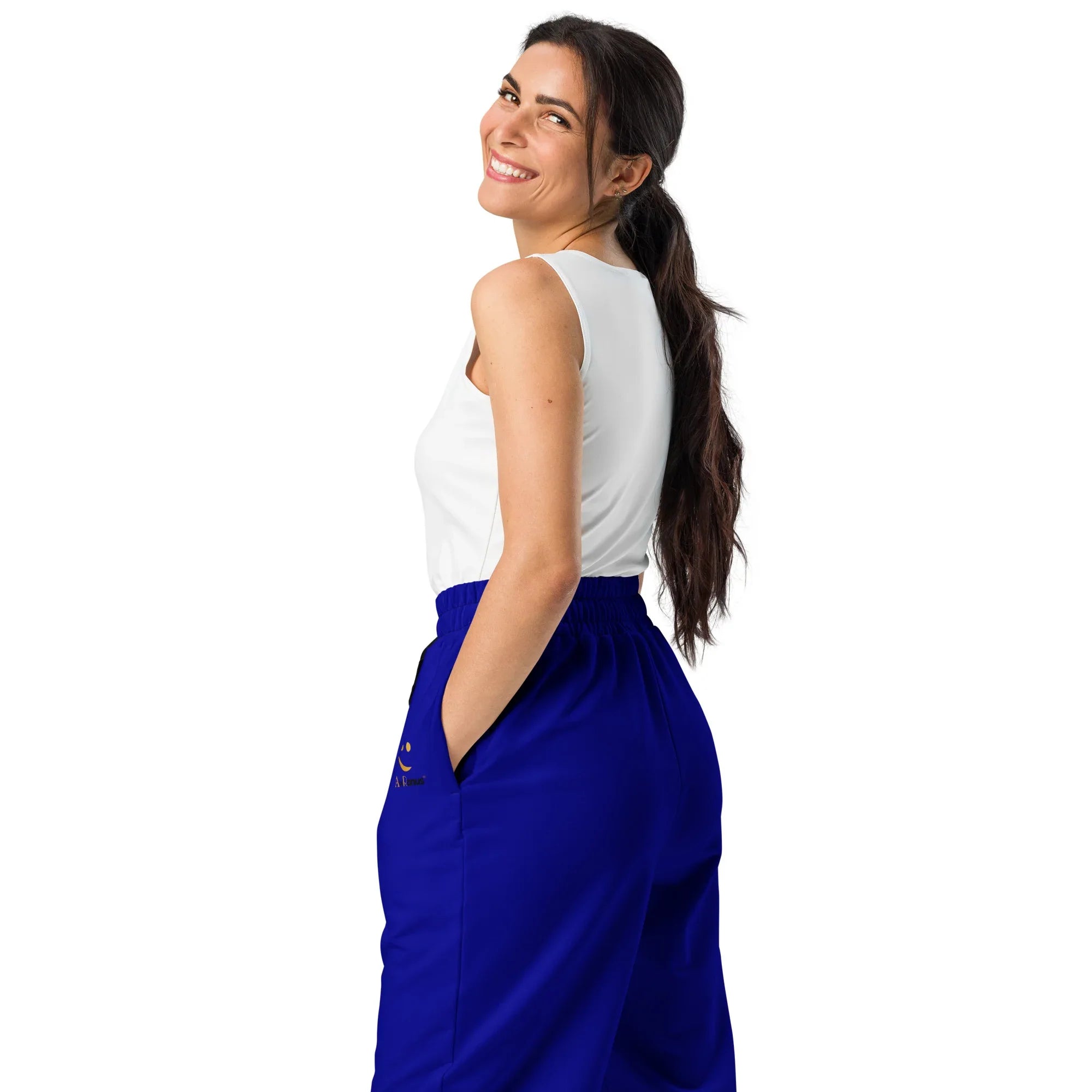 Unisex Wide-leg joggers Dark-blue joggers AwRans Clothing all-over-print-unisex-wide-leg-joggers-white-left-back-678dbdcfd3393