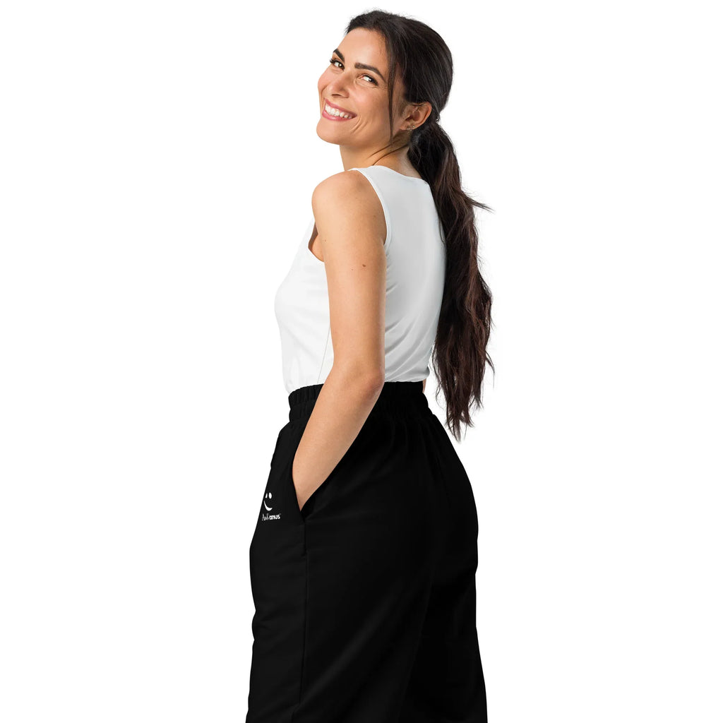 Unisex Wide-leg joggers BLACK joggers AwRans Clothing all-over-print-unisex-wide-leg-joggers-white-left-back-678f517f0a331