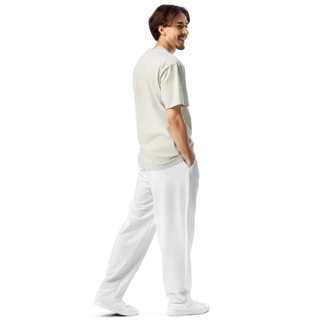 Unisex Wide-leg joggers WHITE joggers AwRans Clothing all-over-print-unisex-wide-leg-joggers-white-right-back-678dbd75201f0