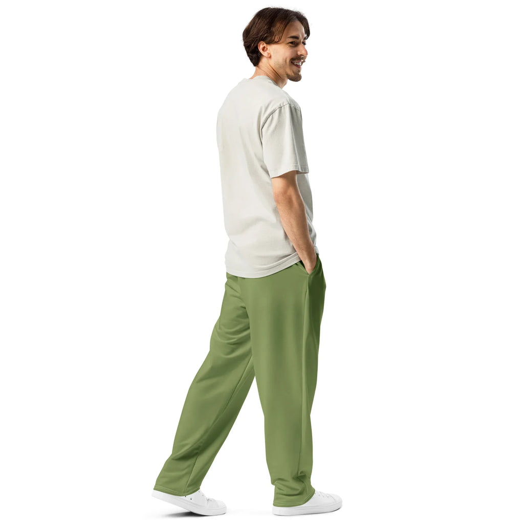 Unisex Wide-leg joggers Sage-Green joggers AwRans Clothing all-over-print-unisex-wide-leg-joggers-white-right-back-678dbe85ab7d6