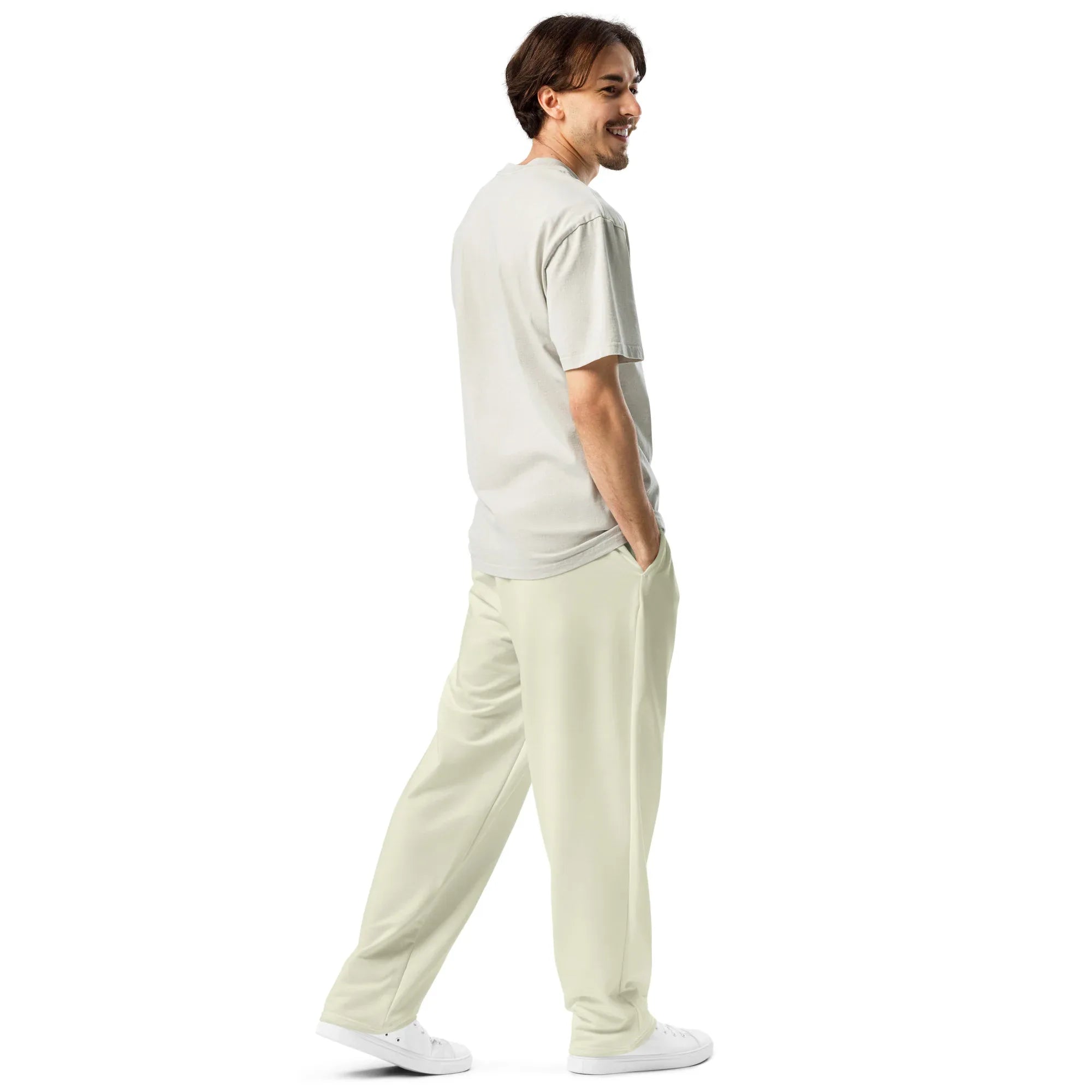 Unisex Wide-leg joggers Beige joggers AwRans Clothing all-over-print-unisex-wide-leg-joggers-white-right-back-678dbeba38320