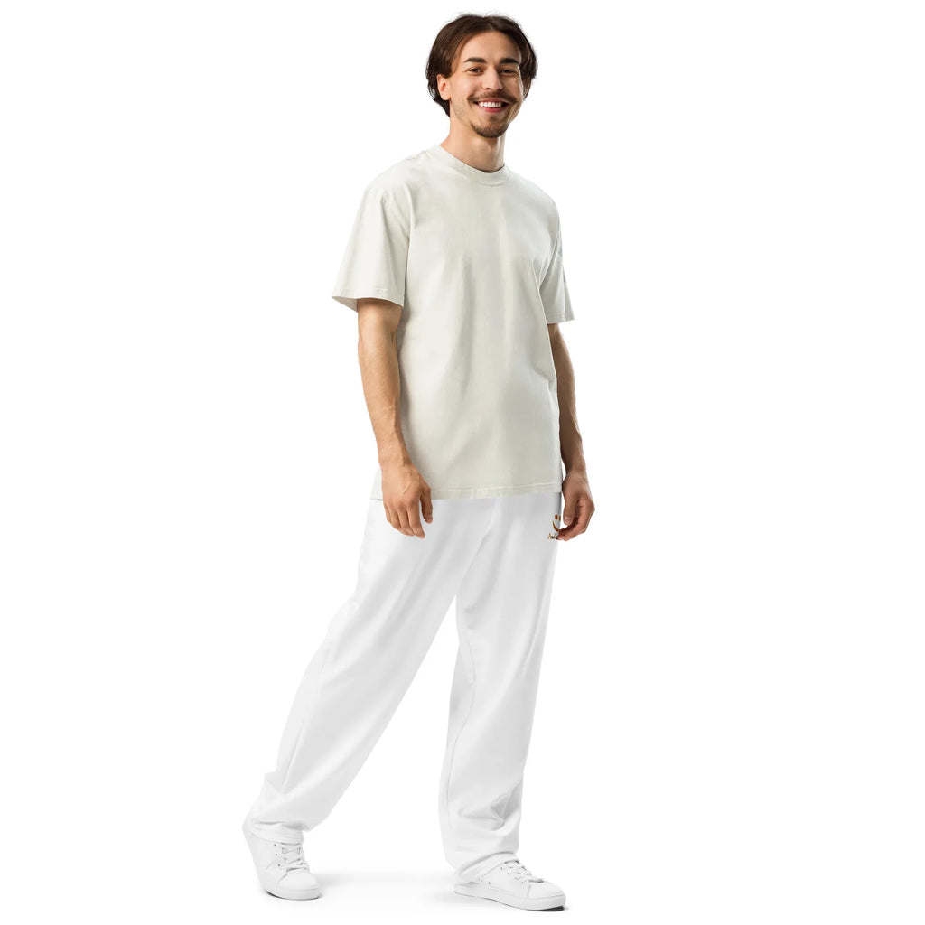 Unisex Wide-leg joggers WHITE joggers AwRans Clothing all-over-print-unisex-wide-leg-joggers-white-right-front-678dbd75200ff