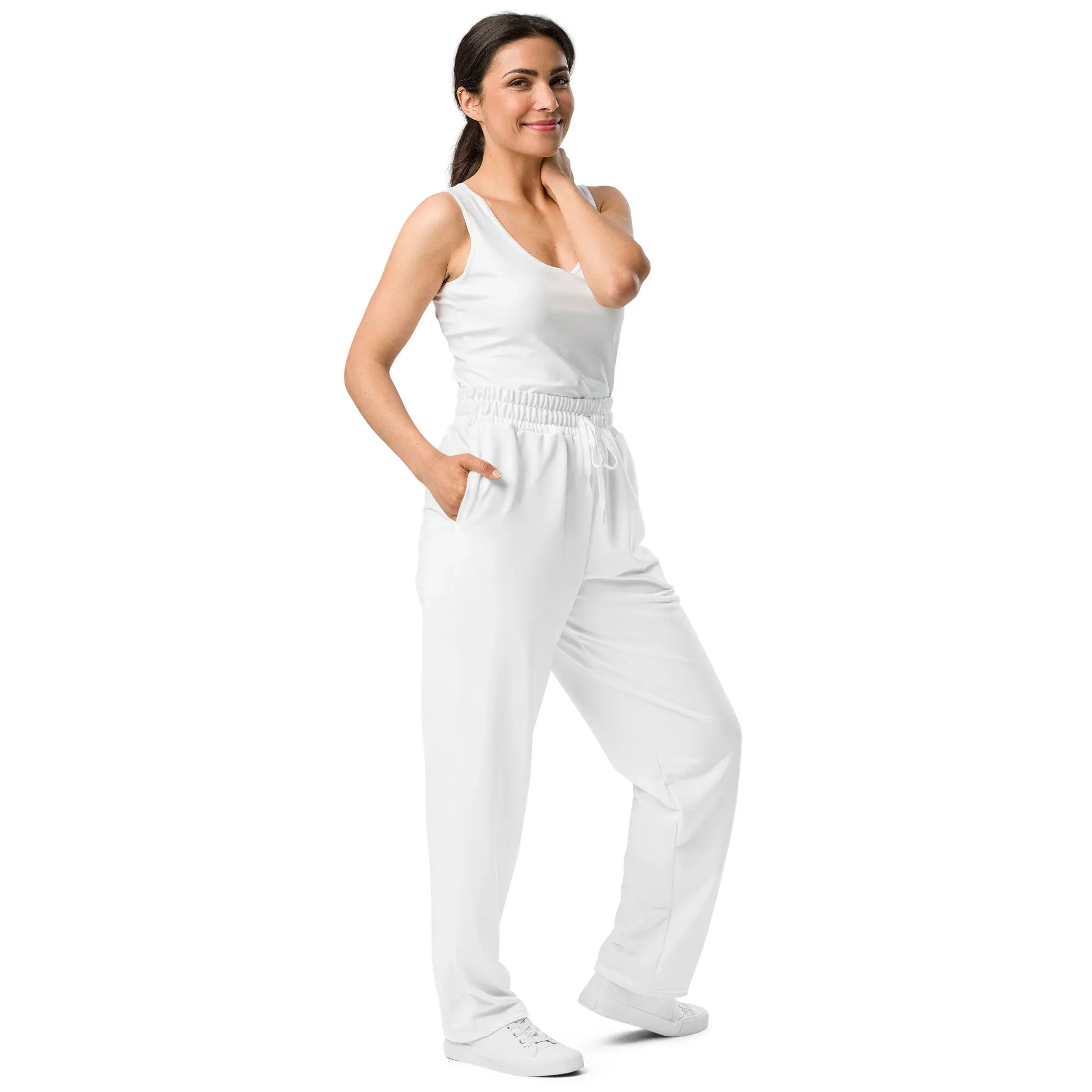 Unisex Wide-leg joggers WHITE joggers AwRans Clothing all-over-print-unisex-wide-leg-joggers-white-right-front-678dbd75206dc