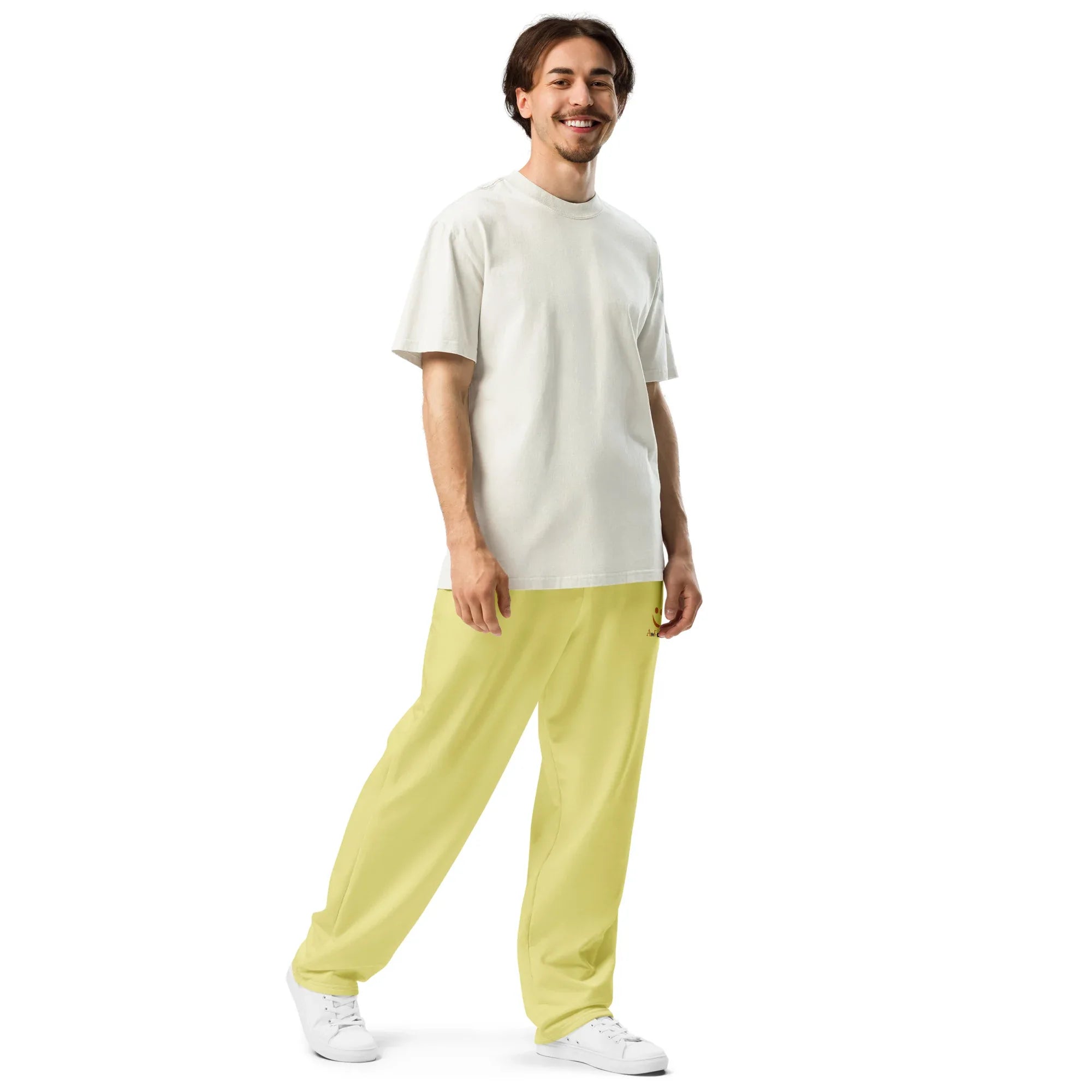 Unisex Wide-leg joggers Khaki joggers AwRans Clothing all-over-print-unisex-wide-leg-joggers-white-right-front-678dbda3c816c