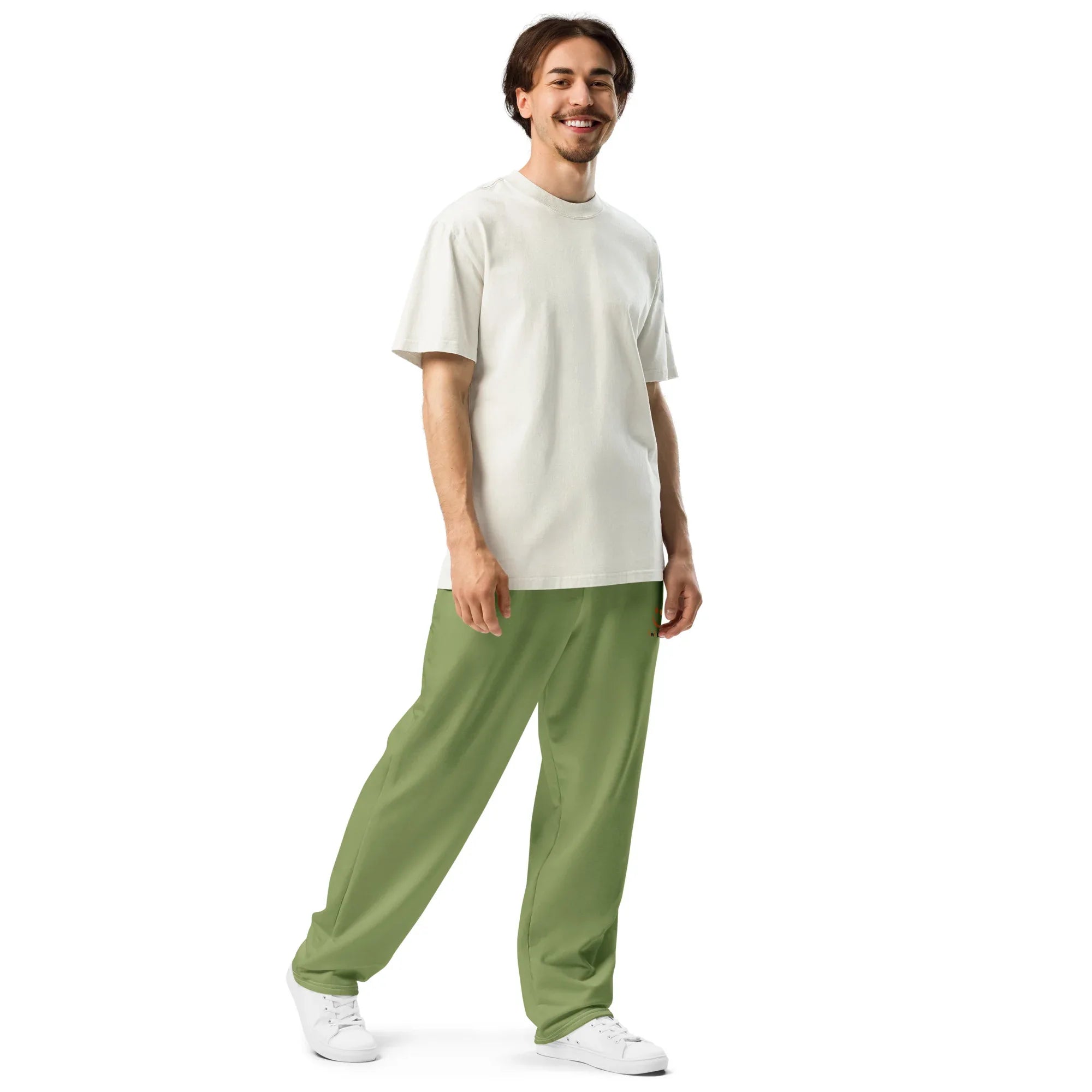 Unisex Wide-leg joggers Sage-Green joggers AwRans Clothing all-over-print-unisex-wide-leg-joggers-white-right-front-678dbe85ab6cb