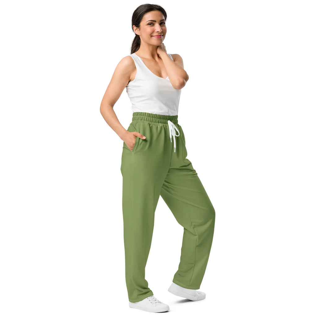 Unisex Wide-leg joggers Sage-Green joggers AwRans Clothing all-over-print-unisex-wide-leg-joggers-white-right-front-678dbe85abccb