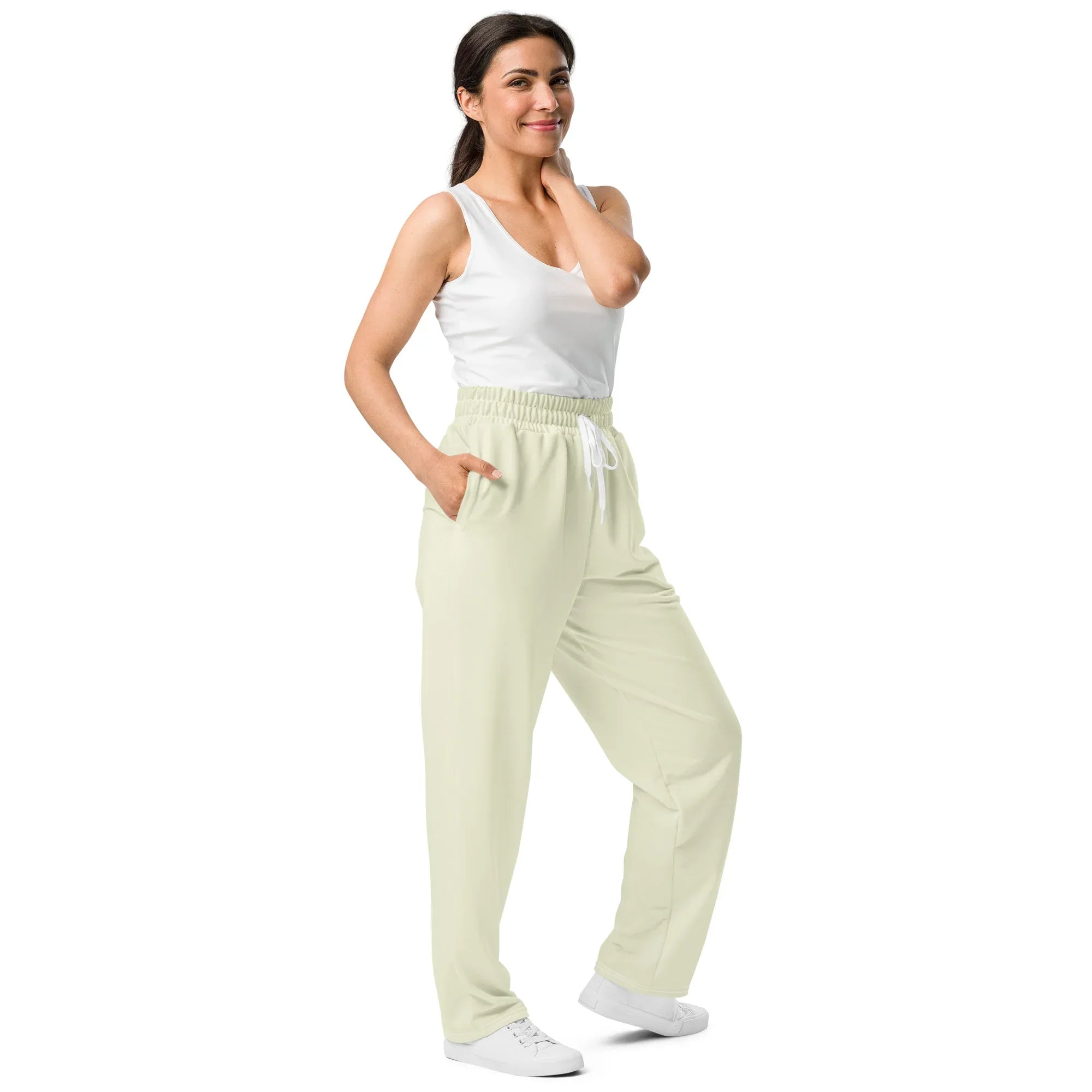 Unisex Wide-leg joggers Beige joggers AwRans Clothing all-over-print-unisex-wide-leg-joggers-white-right-front-678dbeba386e4