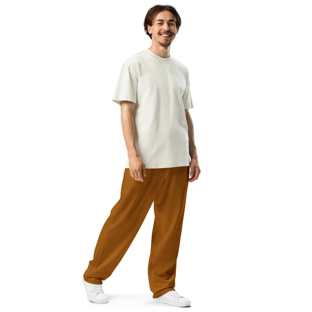 Unisex Wide-leg joggers Brown-Orange joggers AwRans Clothing all-over-print-unisex-wide-leg-joggers-white-right-front-678f501478122