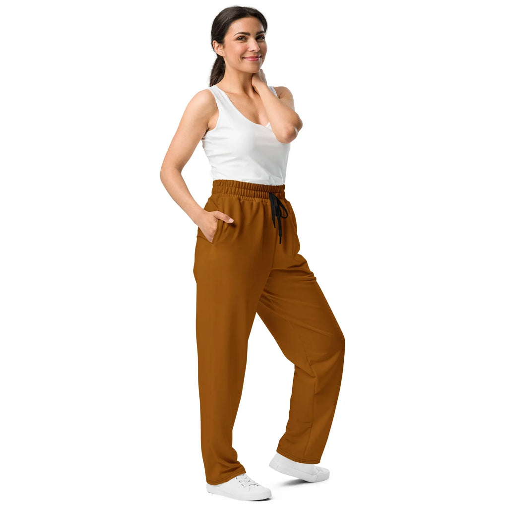 Unisex Wide-leg joggers Brown-Orange joggers AwRans Clothing all-over-print-unisex-wide-leg-joggers-white-right-front-678f501478716