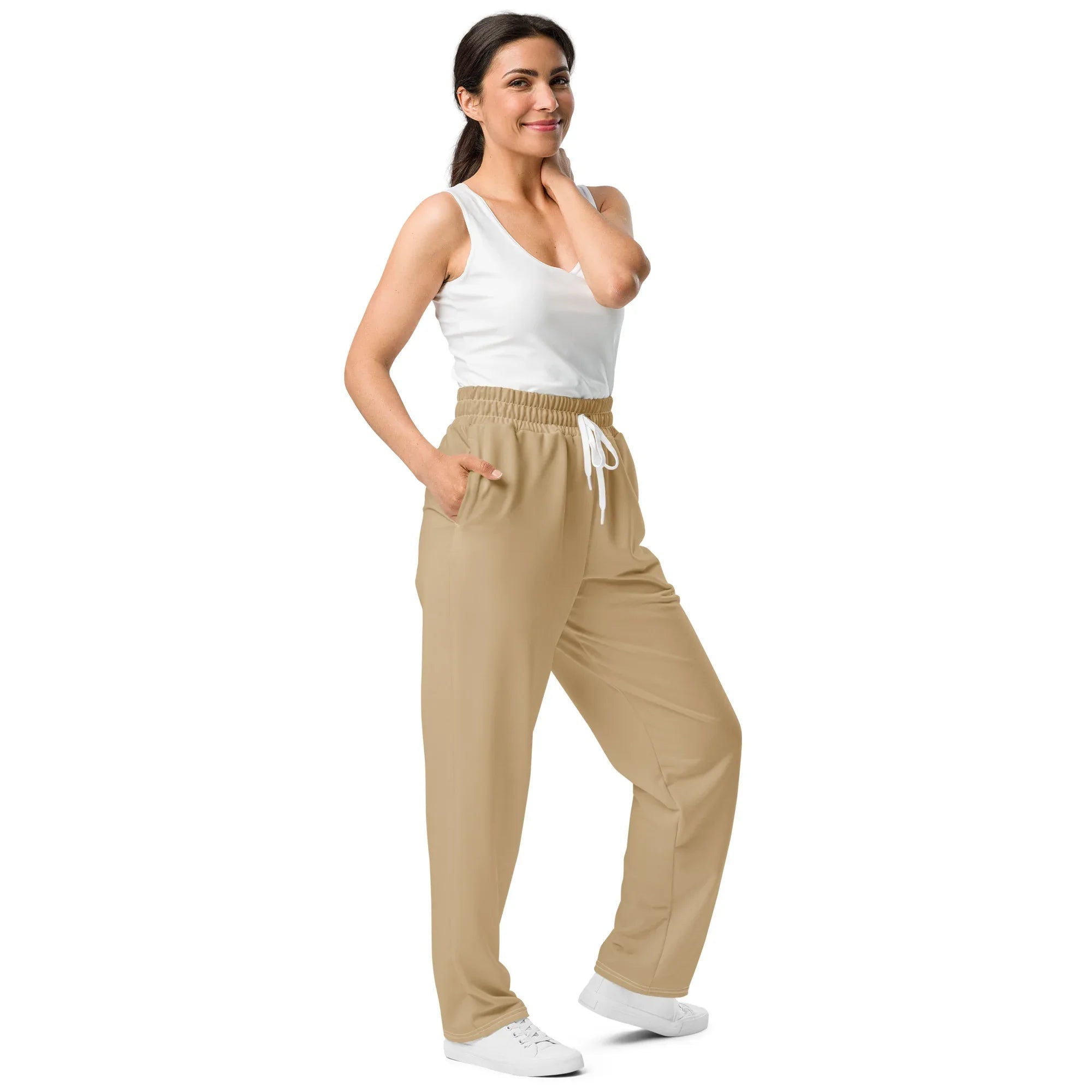 Unisex Wide-leg joggers Tan joggers AwRans Clothing all-over-print-unisex-wide-leg-joggers-white-right-front-678f51004a5f8