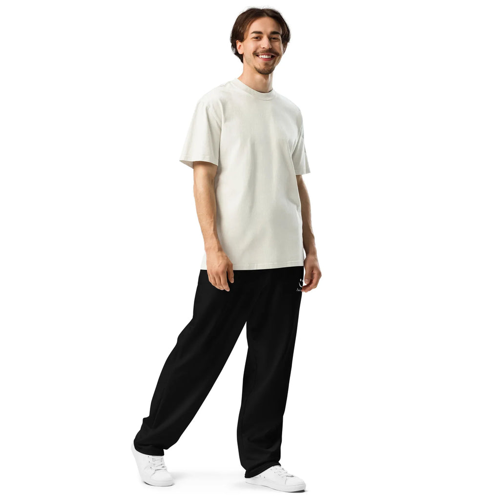 Unisex Wide-leg joggers BLACK joggers AwRans Clothing all-over-print-unisex-wide-leg-joggers-white-right-front-678f517f09eda