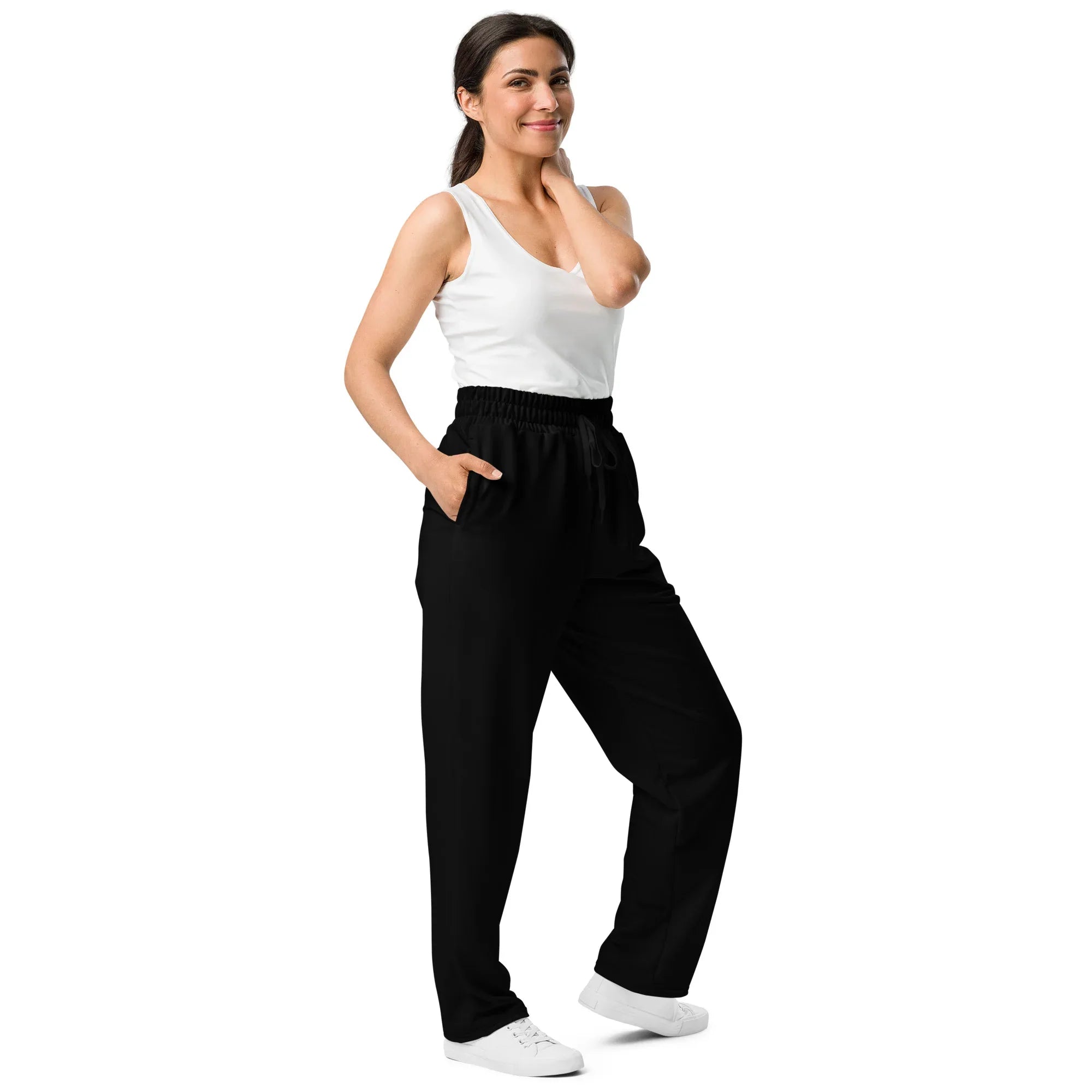 Unisex Wide-leg joggers BLACK joggers AwRans Clothing all-over-print-unisex-wide-leg-joggers-white-right-front-678f517f0a288
