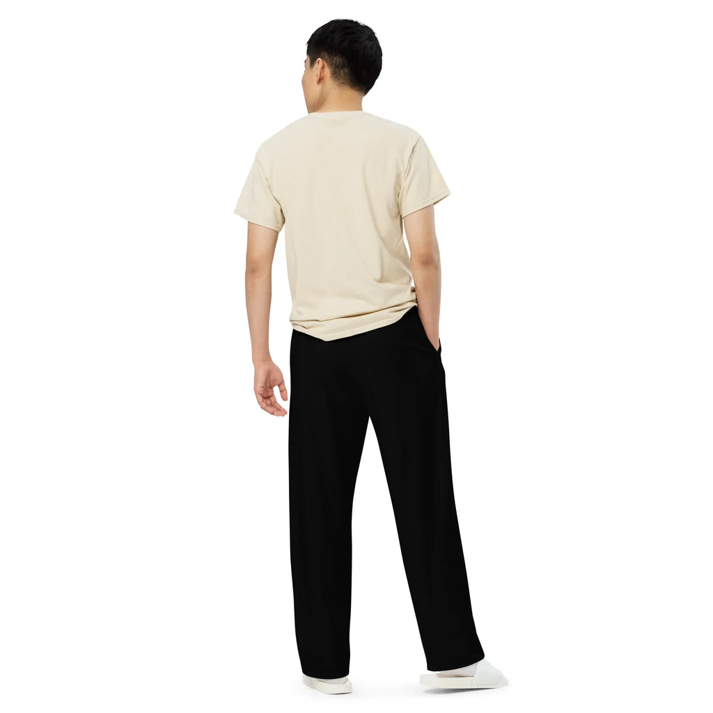 All-over Print Unisex Wide-Leg Pants BLACK Pants AwRans Clothing all-over-print-unisex-wide-leg-pants-white-back-67921b7033d99