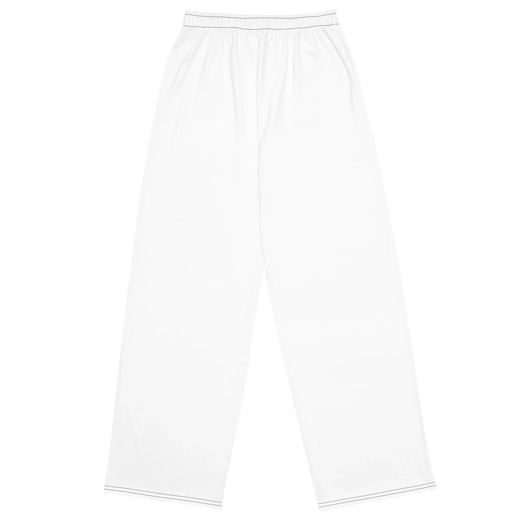 All-over Print Unisex Wide-Leg Pants WHITE Pants AwRans Clothing all-over-print-unisex-wide-leg-pants-white-back-67921bac545dd