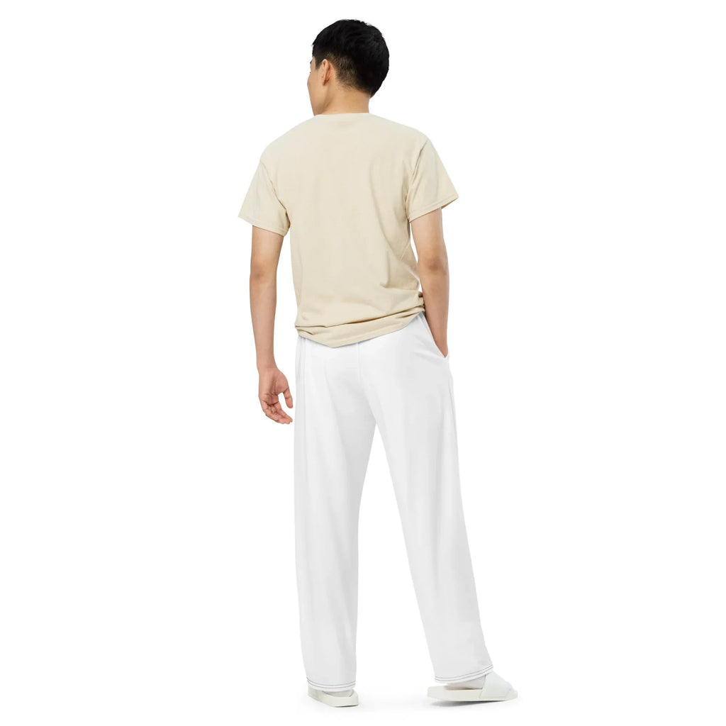 All-over Print Unisex Wide-Leg Pants WHITE Pants AwRans Clothing all-over-print-unisex-wide-leg-pants-white-back-67921bac548c8