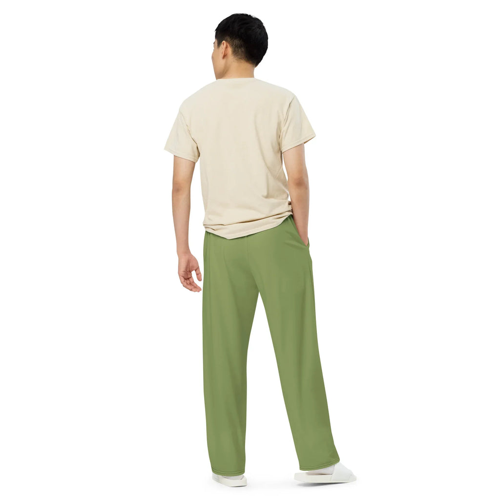 All-over Print Unisex Wide-Leg Pants Sage-Green Pants AwRans Clothing all-over-print-unisex-wide-leg-pants-white-back-67921c14e677b