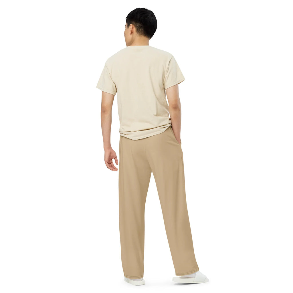 All-over Print Unisex Wide-Leg Pants Tan Pants AwRans Clothing all-over-print-unisex-wide-leg-pants-white-back-67921c42c4ce1
