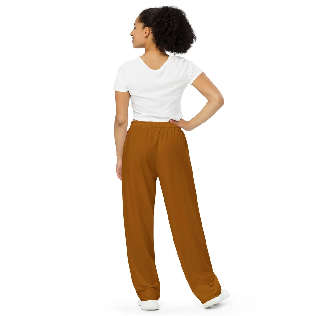 All-over Print Unisex Wide-Leg Pants Brown-Orange Pants AwRans Clothing all-over-print-unisex-wide-leg-pants-white-back-67921caae4003