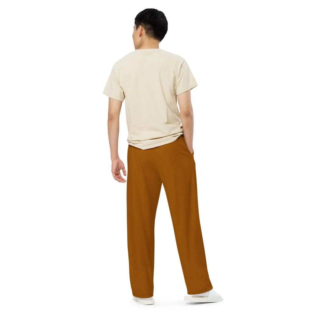 All-over Print Unisex Wide-Leg Pants Brown-Orange Pants AwRans Clothing all-over-print-unisex-wide-leg-pants-white-back-67921caae4203