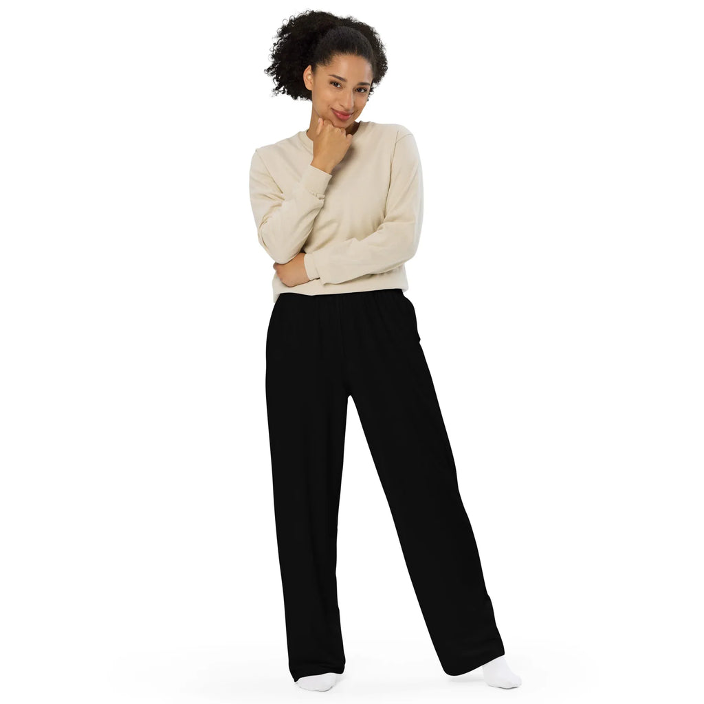 All-over Print Unisex Wide-Leg Pants BLACK Pants AwRans Clothing all-over-print-unisex-wide-leg-pants-white-front-67921b7033274