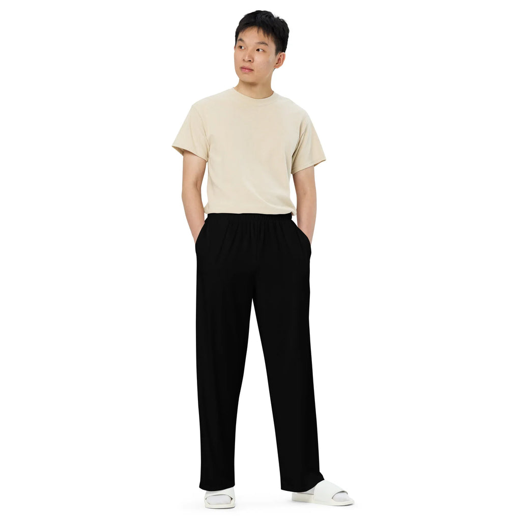 All-over Print Unisex Wide-Leg Pants BLACK 6XL Pants AwRans Clothing all-over-print-unisex-wide-leg-pants-white-front-67921b7033c8f