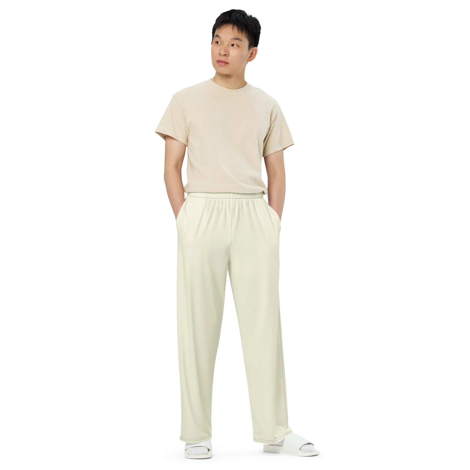 All-over Print Unisex Wide-Leg Pants beige - AwRans Clothing
