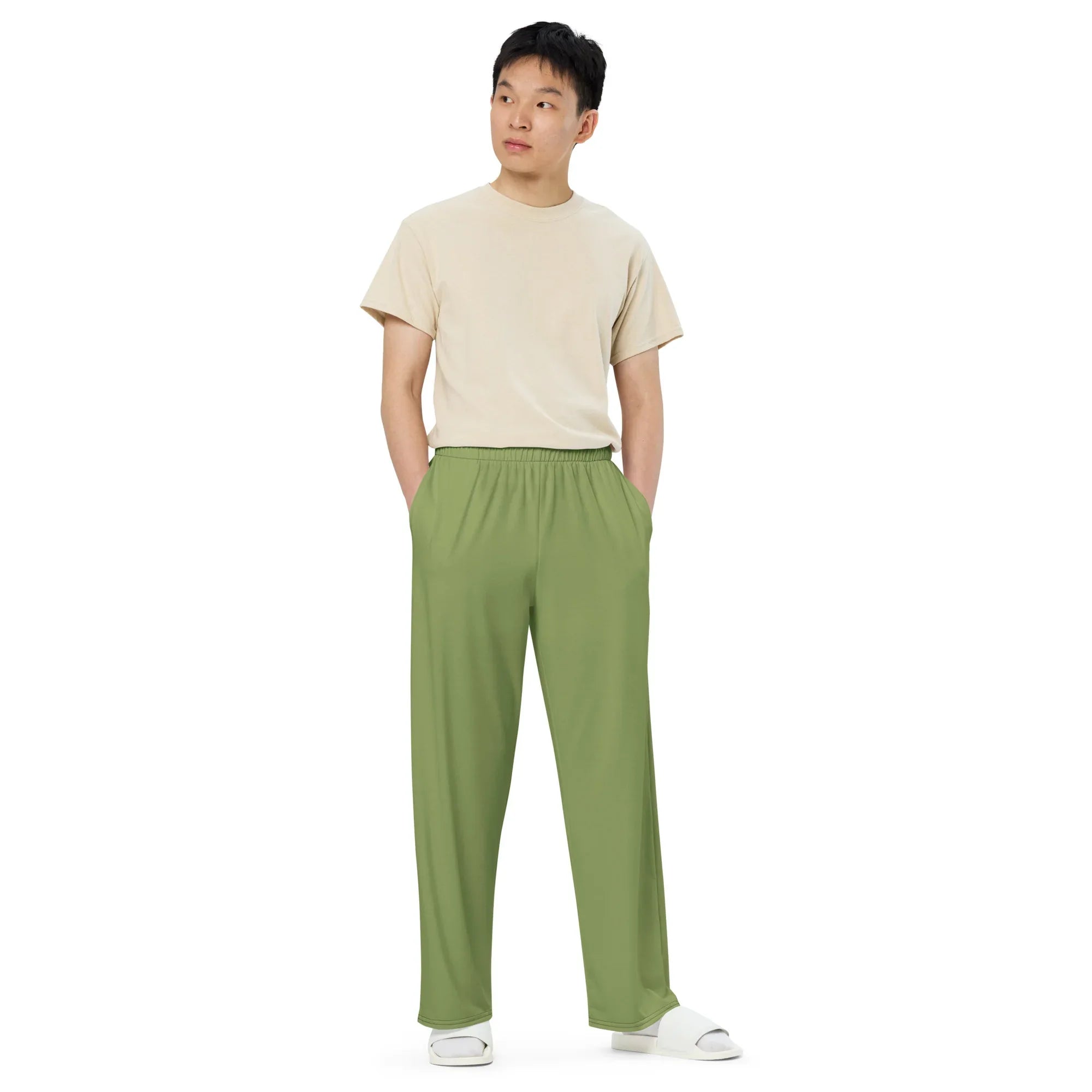All-over Print Unisex Wide-Leg Pants Sage-Green - AwRans Clothing